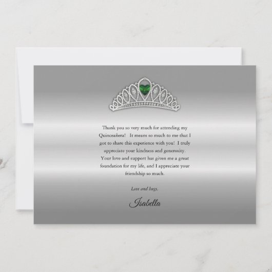 Elegant Emerald Green | Diamond Crown Quinceañera Bedankkaart (Achterkant)