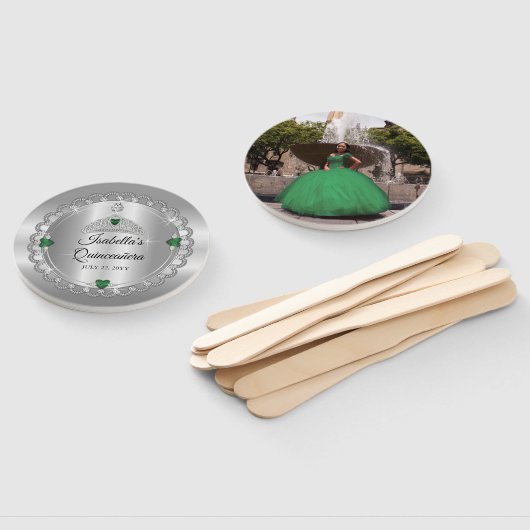 Elegant Emerald Green | Diamond Crown Quinceañera Handwaaier (Niet-gemonteerd)