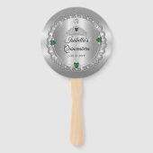 Elegant Emerald Green | Diamond Crown Quinceañera Handwaaier (Voorkant)