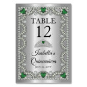 Elegant Emerald Green | Diamond Crown Quinceañera Kaart (Achterkant)