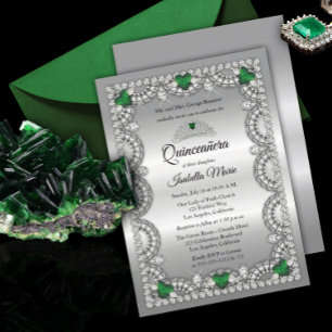 Elegant Emerald Green   Diamond Crown Quinceañera Kaart
