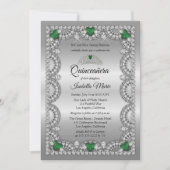 Elegant Emerald Green | Diamond Crown Quinceañera Kaart (Voorkant)