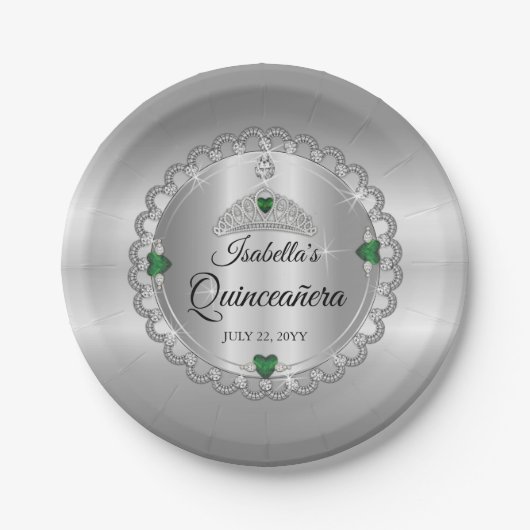Elegant Emerald Green | Diamond Crown Quinceañera Papieren Bordje (Voorkant)