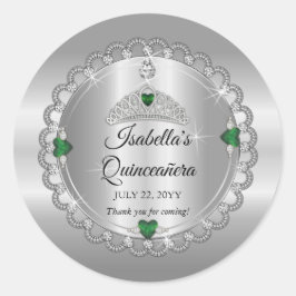 Elegant Emerald Green | Diamond Crown Quinceañera Ronde Sticker