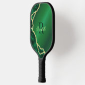 Elegant Emerald Green en Black Agate Monogrammed Pickleball Paddle (Links)