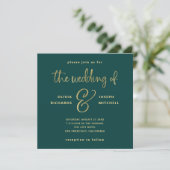 Elegant Emerald Green en Faux Gold Wedding Kaart (Staand voorkant)