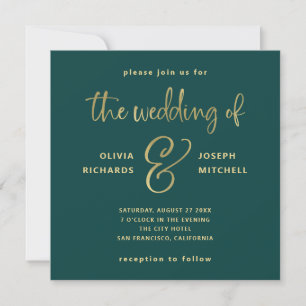 Elegant Emerald Green en Faux Gold Wedding Kaart