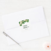 Elegant Emerald Green en Gold Eucalyptus Wedding Vierkante Sticker (Envelop)