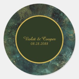 Elegant Emerald Green en Gold Flecks Wedding Clas Ronde Sticker