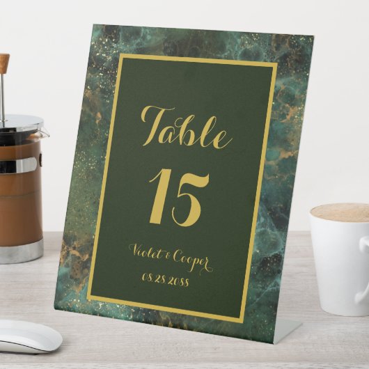 Elegant Emerald Green en Gold Flecks Wedding Enve Reclamebord Met Voetstuk (Insitu)