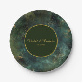 Elegant Emerald Green en Gold Flecks Wedding Pape Papieren Bordje (Voorkant)