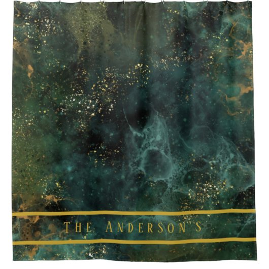 Elegant Emerald Green en Gold Glitter, op maat Douchegordijn (Voorkant)