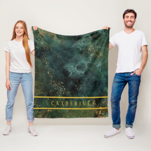 Elegant Emerald Green en Gold Glitter, op maat Fleece Deken