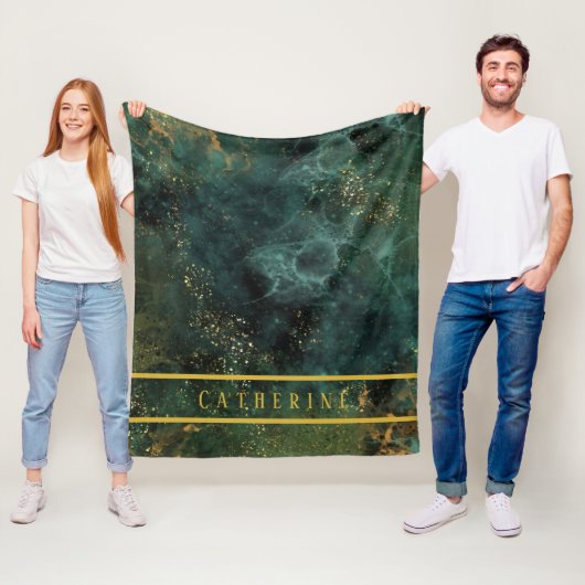 Elegant Emerald Green en Gold Glitter, op maat Fleece Deken (In situ)