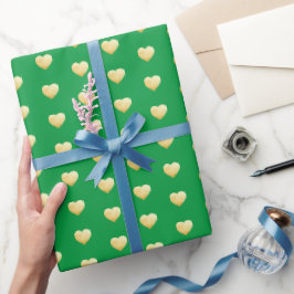 Elegant Emerald Green en Gold Hearts Pattern Cadeaupapier