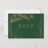 Elegant Emerald Green en Gold Leaf RSVP Kaartje (Voorkant)