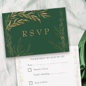 Elegant Emerald Green en Gold Leaf RSVP Kaartje