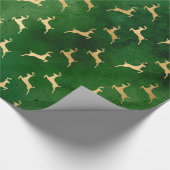 Elegant Emerald Green en Gold Reindeer Kerstmis Cadeaupapier (Hoek)