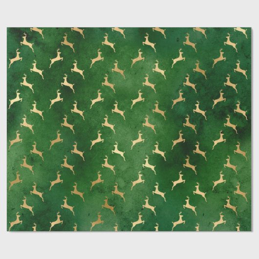Elegant Emerald Green en Gold Reindeer Kerstmis Cadeaupapier (Vlak)