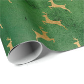 Elegant Emerald Green en Gold Reindeer Kerstmis Cadeaupapier (Rol Hoek)