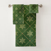 Elegant Emerald Green en Gold Snowflakes Bad Handdoek (Insitu)