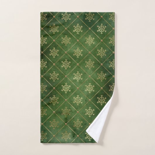 Elegant Emerald Green en Gold Snowflakes Bad Handdoek (Handdoek)