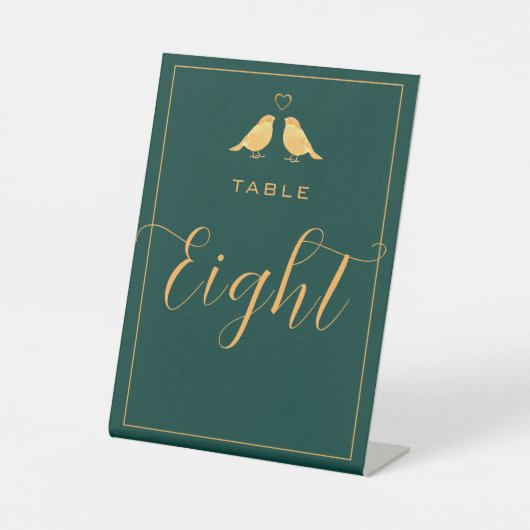Elegant Emerald Green en Gold Table Number acht Reclamebord Met Voetstuk (Voorkant)