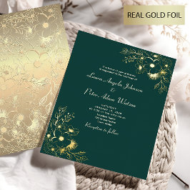 Elegant Emerald Green en Gold Wedding Folie Uitnodiging