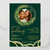 Elegant Emerald Green en Gold Wedding Folie Uitnodiging (Voorkant)