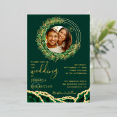 Elegant Emerald Green en Gold Wedding Folie Uitnodiging (Staand Voorkant)