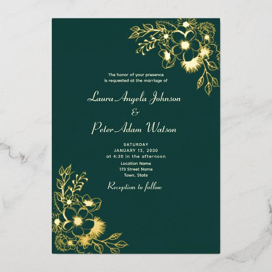Elegant Emerald Green en Gold Wedding Folie Uitnodiging (Voorkant)