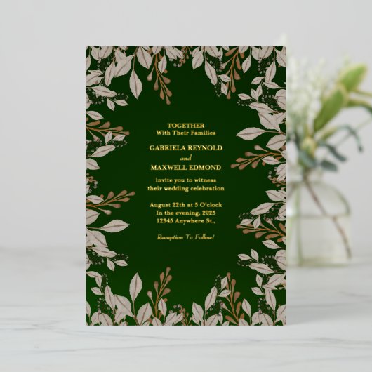 Elegant Emerald Green en Gold Wedding Folie Uitnodiging (Staand Voorkant)
