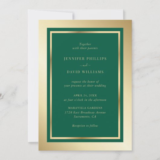 Elegant Emerald Green en Gold Wedding Kaart (Voorkant)
