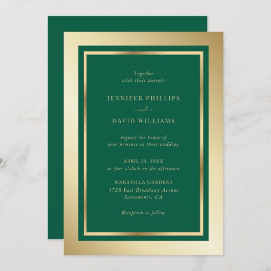 Elegant Emerald Green en Gold Wedding Kaart (Voorkant / Achterkant)