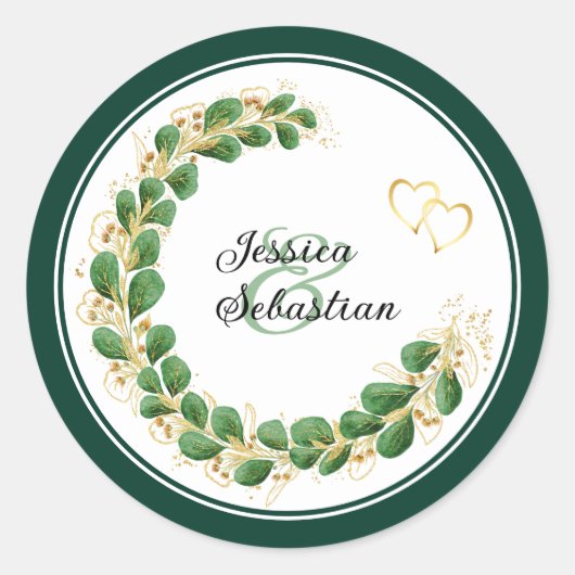 Elegant Emerald Green en Gold Wedding Ronde Sticker (Voorkant)