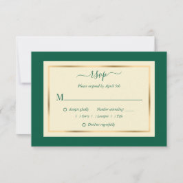 Elegant Emerald Green en Gold Wedding RSVP-Kaarten RSVP Kaartje