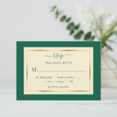 Elegant Emerald Green en Gold Wedding RSVP-Kaarten RSVP Kaartje (Staand voorkant)