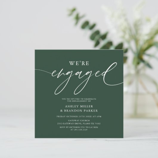 Elegant Emerald Green Engagement Party Square Kaart (Staand voorkant)