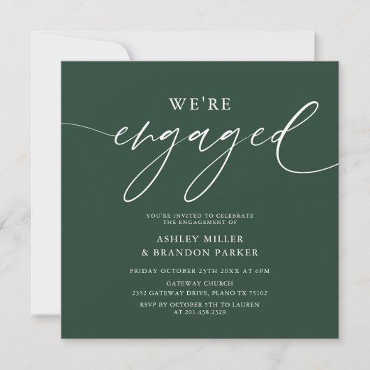 Elegant Emerald Green Engagement Party Square Kaart