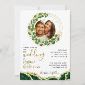 Elegant Emerald Green Eucalyptus Agate Wedding Kaart (Voorkant)