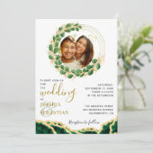 Elegant Emerald Green Eucalyptus Agate Wedding Kaart (Staand voorkant)