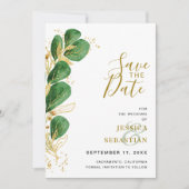 Elegant Emerald Green Eucalyptus Foto Save The Date (Voorkant)