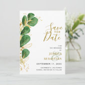 Elegant Emerald Green Eucalyptus Foto Save The Date (Staand voorkant)
