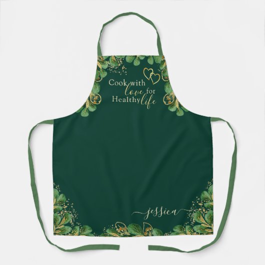 Elegant Emerald Green Eucalyptus Greenery Kitchen Schort (Voorkant)