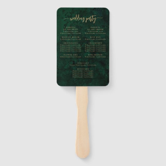 Elegant Emerald Green Floral Agate Wedding Program Handwaaier (Achterkant)