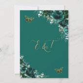 Elegant Emerald Green Floral Butterflies Wedding Kaart (Achterkant)