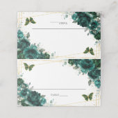 Elegant Emerald Green Floral Butterflies Wedding  Plaatskaartje (Buitenkant ongevouwen)