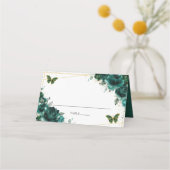 Elegant Emerald Green Floral Butterflies Wedding  Plaatskaartje (Achterkant)