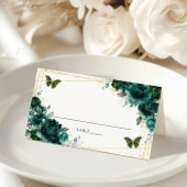 Elegant Emerald Green Floral Butterflies Wedding  Plaatskaartje