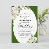 Elegant Emerald Green Floral Gold Wedding Kaart (Staand voorkant)
